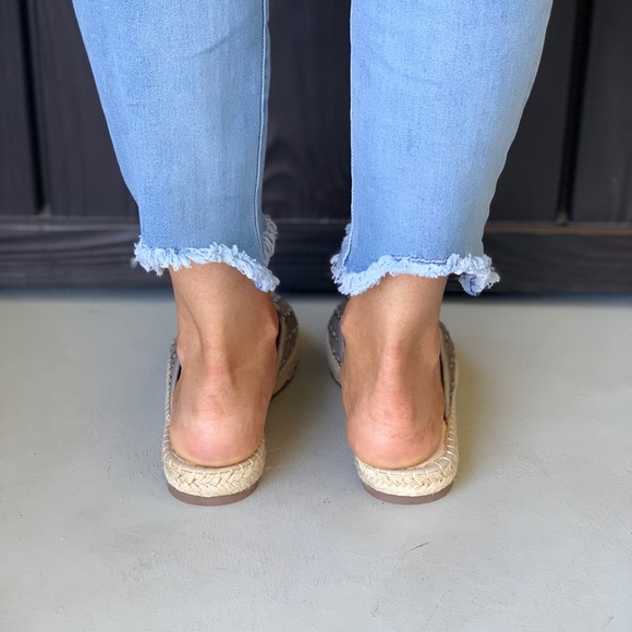 Closed Toe Flat Fabric Studded Loafer Mule - Picture 5 of 9